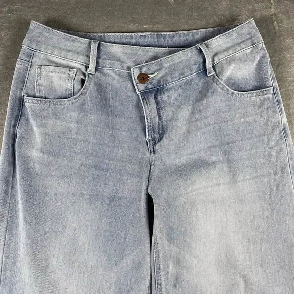 Halara Jeans Womens Sz M Tall Flex Asymmetric Zipper Baggy Wide Leg Stretch - Picture 3 of 13